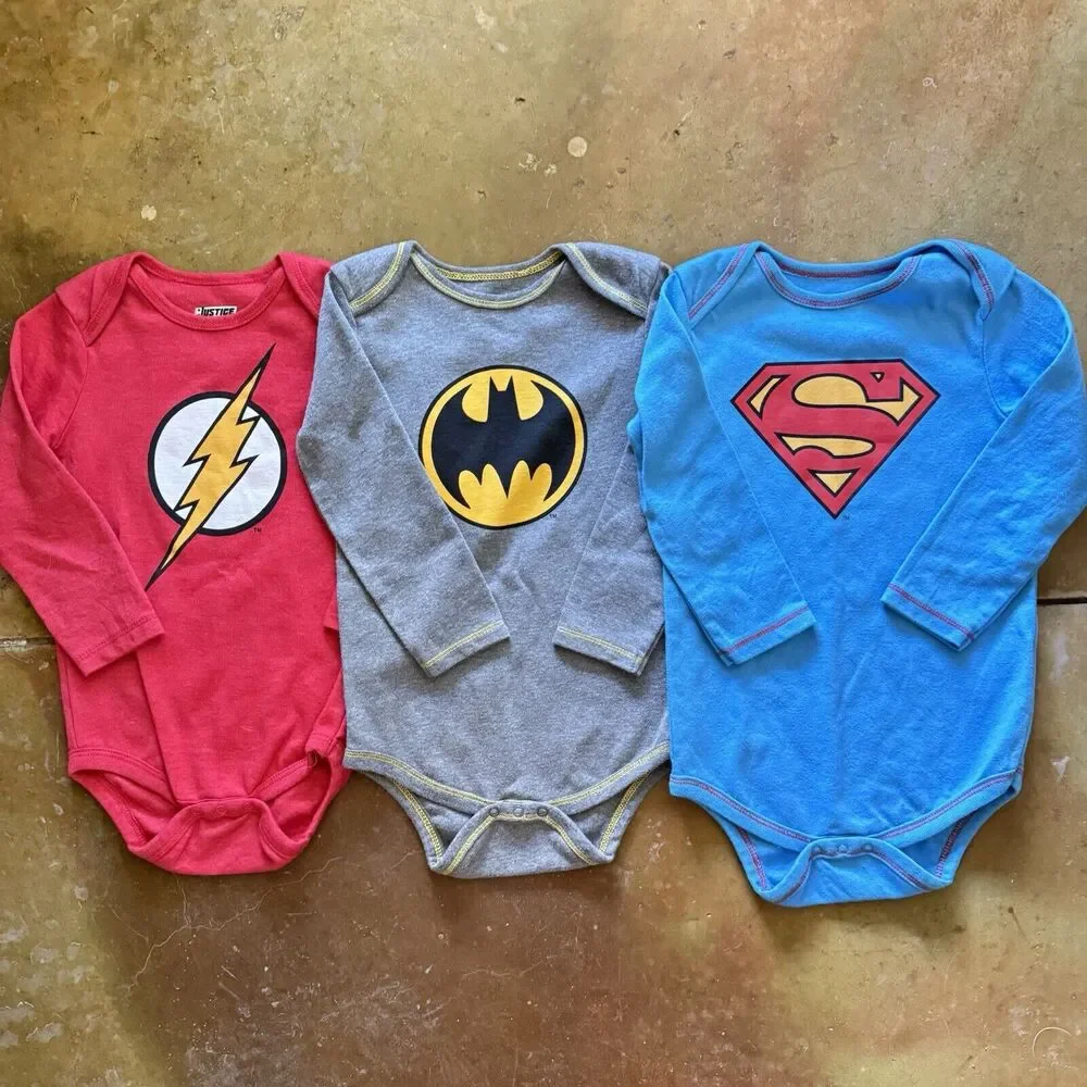 Justice League Superhero Bodysuits Modern Kids 24M Red Grey Blue Batman Superman